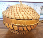 Hand Woven Burmi African Basket Lidded Geometric With Handle 7 5 Diameter