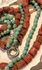 Southwestern Double 2-strand Sterling Silver Turquoise Coral 925 Necklace 17   