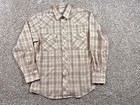 Vtg Round Up Plaid Pattern Western Shirt Adult Large Beige Blue Lightweight Usa
