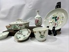Lot Of X7 Antique Chinese Doucai Plate Trinket Box Vase Collection 19th Century