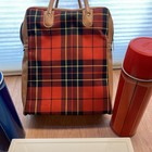 Vintage His And Hers Thermos King Picnic Set 2 Thermoses Lunch Box Red Plaid Bag