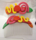 8 Vtg Hair Comb Hair Jewelry Hair Clips Multi Color Plastic   Cloth   e