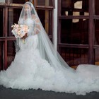 Luxury Mermaid Wedding Dresses Crystal Beaded Illusion Sleeve Ruffles Train
