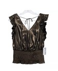 Nine West Women s Metallic Top Size Xs Sleeveless Ruffle Black Gold Disco Party