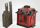 Extremely Rare Antique J e Stevens 1872 Cast Iron Red Home Coin Bank