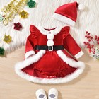 Baby Girl Christmas Dress Red Velvet Romper Dress Long Sleeve Jumpsuit santa Hat