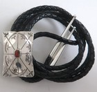 Sterling Silver   Coral Rectangular Domed Southwestern Bolo Tie