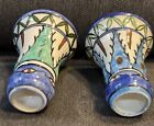 Jerusalem Armenian Pottery Pair Of Candle Sticks Hand Painted Signed Vintage
