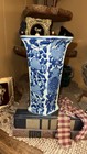 Vintage Blue   White Porcelain Vase Chinoiserie Floral Asian Inspired Decor