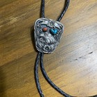 Vintage Bolo Tie Ssi Native American Eagle Turquoise Coral S s i