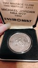 1992 Enviromint Michael Jordan M v p 1 Oz Limited Edition Silver Coin