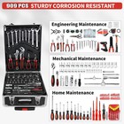 909 Pcs Tool Set Mechanics Tool Kit Wrenches Socket Repair Tool Case W wheels