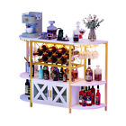 Coffee Bar Table Cabinet With Power Outlet Led Light Liquor Wine Storage Stand
