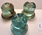 Old Original Aqua Glass Lightning Rod Weathervane Insulators W  Brackets X 3  1