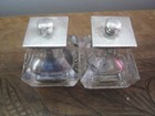 Antique Pair Victorian Sterling Silver   Cut Glass Inkwell By Henry Wilkinson