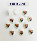 12 Vintage Japan Glass Pink Rose  Yellow   Blue Flowers 14x10mm  Oval Cameos 372