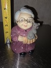 Vintage Ceramic Grandma With Glasses Holding A Kitty Cat Coin Bank   Figurine 