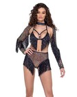 Roma Festival Rave Sequin Fishnet Shrug Black