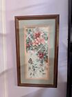 Handstitched Completed Cross-stitch W Mat   Frame Flower   Lattice  no Glass 