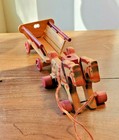 Vintage Wooden 2 Horses   Wagon Pull Toy Made In East Germany