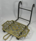 C 1800 Sliding Brass Hearth Trivet  Wrought Iron Base  Hanging Hooks  Signed