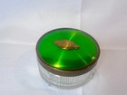 Art Deco Vanity Jar Tulip Footed Glass Boudoir Vanity Powder Box Green Lid