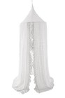 Elegant Kids Bed Canopy - Lace Chiffon Netting With Pom Pom  Princess White