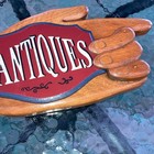 Vintage 3d Carved Wooden Hanging Hand With Pointing Finger Antiques Sign 13   x7   