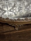 Antique Victorian Brass Ornate Footed Plateau Mirror 14    Vanity Dresser Tray