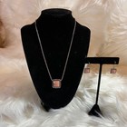 Fashion Silver Tone Faceted Pink Square Necklace Earring Set Acrylic Pendant