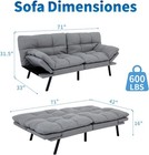 Futon Sofa Bed 71  Convertible Linen Memory Foam Couch Bed Modern Backrests