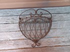 Vtg Brown Wrought Iron Wall Hanging Flower Plant Basket Wall Pocket Garden Nice 