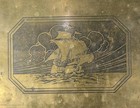 Grammes Etch Art Brass   Wood Blue Velvet Lined Chest Nautical Jewelry Valet Box