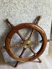 30 Inch Vintage Wooden Ship   s Wheel With A Brass Hub Please Read Description 