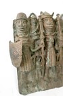 Vintage Benin Bronze Plaque African Art King Oba   Warriors Relief Nigeria 13 