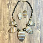 Handmade Vintage Necklace earring Set Tribal Southwest Brass Copper Wood Beaded