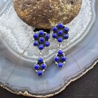 Sterling Southwestern Style 11 Lapis Cluster Flower Dangle Earrings For Women