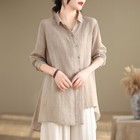 Women Asymmetric Shirt Blouse Top Long Loose Casual Button Ethnic Retro