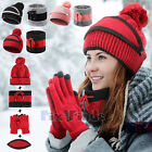 4pcs set Womens Winter Warm Knit Beanie Hat Neck Scarf Mask   Touchscreen Gloves