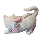 Vintage Ceramic Playful Kitten Figure White Cat Figurine Ribbons Roses 7 Inch