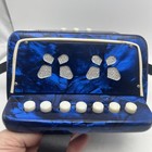 Vintage Blue Marbled 7 Keys 3 Buttons Accordion Musical Instrument Small