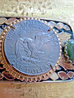 Vintage Western Belt Buckle W  Eagle Silver Dollar Cowboy America      Green Stone