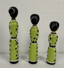 Vtg Wooden Hand Painted Turned Wood Spindle Dolls Figurines-lot Of 3