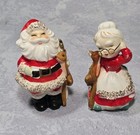 Vintage Santa Claus Mrs  Claus W  Reindeer Ceramic Salt And Pepper Shaker Set
