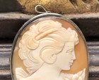 Antique 800 Silver Carved Cameo Shell Brooch Pin Pendant