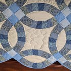 3 Pc Set Blue Scalloped Patchwork Quilt Double Wedding Ring Design Pillow Shams