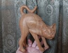 Vintage Folk Art Wood Carving Cat Mcm Mid-century Modern Halloween Style Ooak