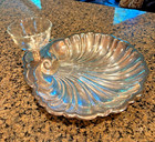 Eton Vintage Silver Plated Clam Shell Serving Tray Dish With Glass Dip Holder