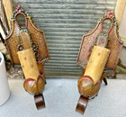 Antique Leviton Victorian Cast Metal Wall Sconces Candelabra Electric Light Pair