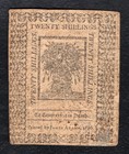 January 1  1776 20s Twenty Shillings Delaware Colonial Currency Note